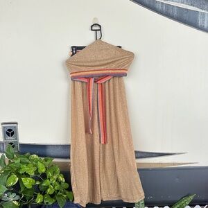 Gold Strapless Dress with Multicolor Belt